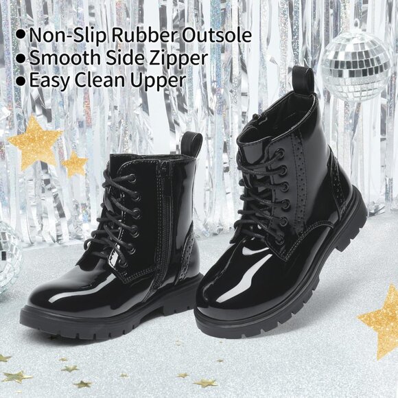 Boys Girls Black Side Zipper Combat Ankle Boots Toddler/Little Kid/Big Kid - Picture 2 of 6